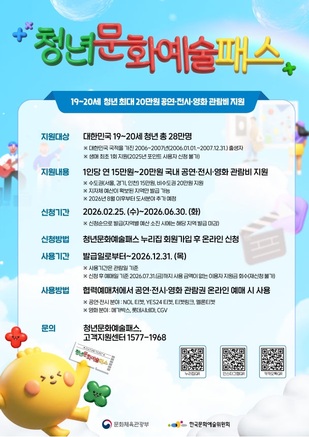 19·20세 청년에게 최대 20만 원 문화이용권