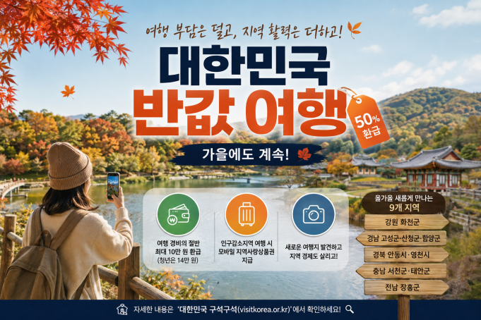 여행 부담은 덜고 지역 활력은 더하고… ‘대한민국 반값 여행’ 가을에도 계속